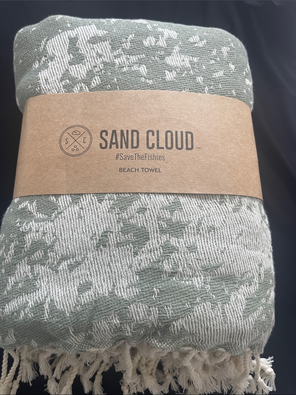 Sand Cloud Crush Turtle XL Beach Towel Sage Organic Turkish Cotton 62x76